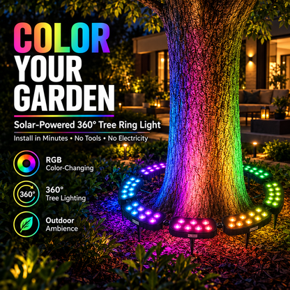 🌈 Solar RGB Tree Ring Light – 360° Color-Changing Landscape Uplight