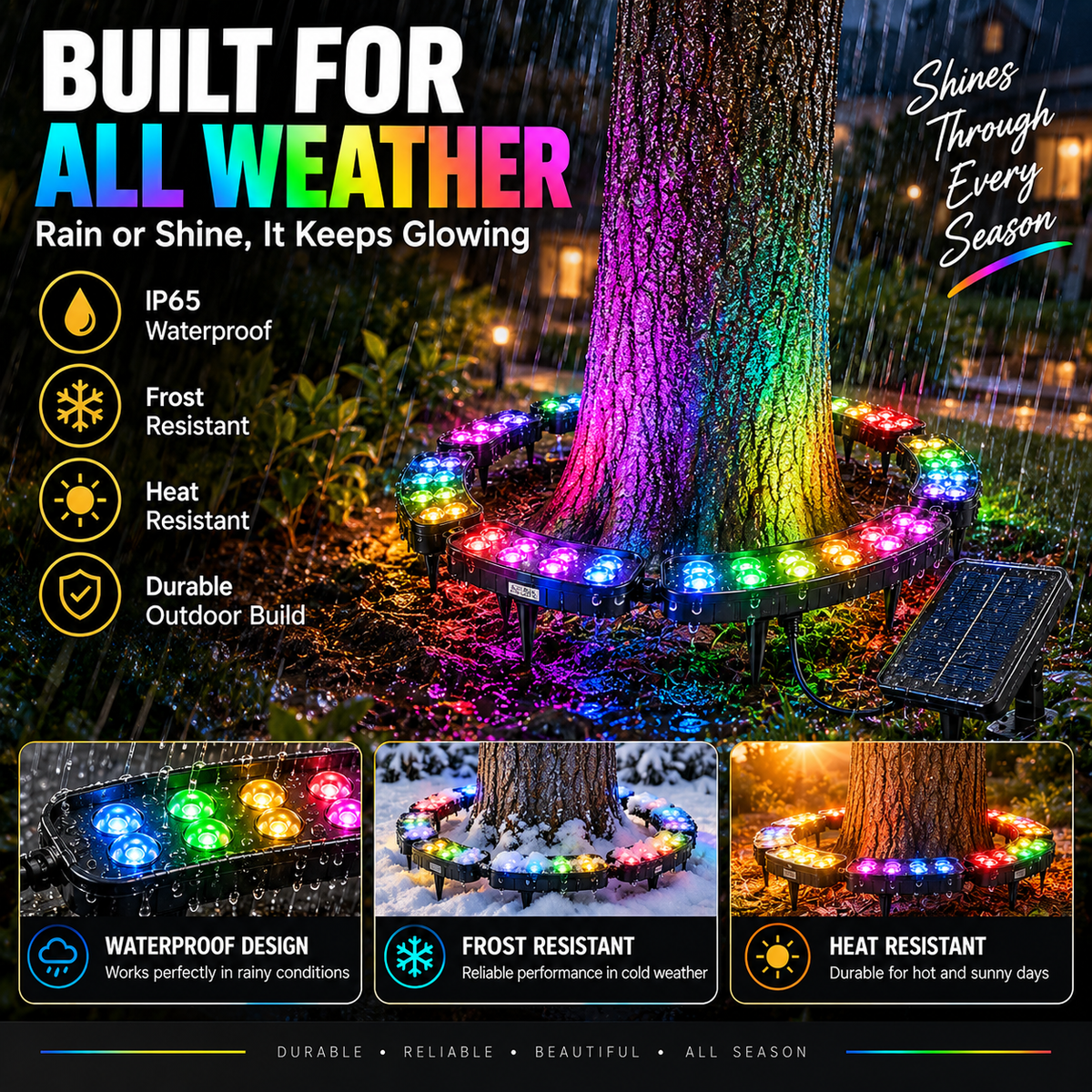 🌈 Solar RGB Tree Ring Light – 360° Color-Changing Landscape Uplight